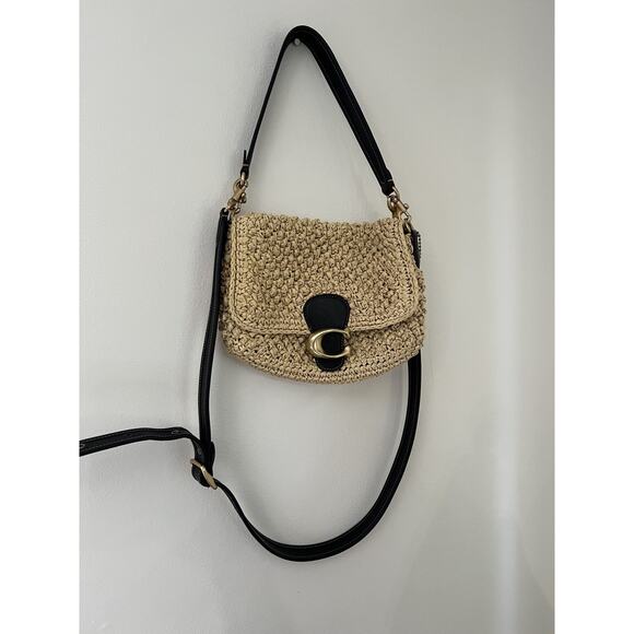 Coach Soft Tabby Shoulder Bag Popcorn Raffia Straw Leather CA032 Crossbody Purse - Picture 2 of 14